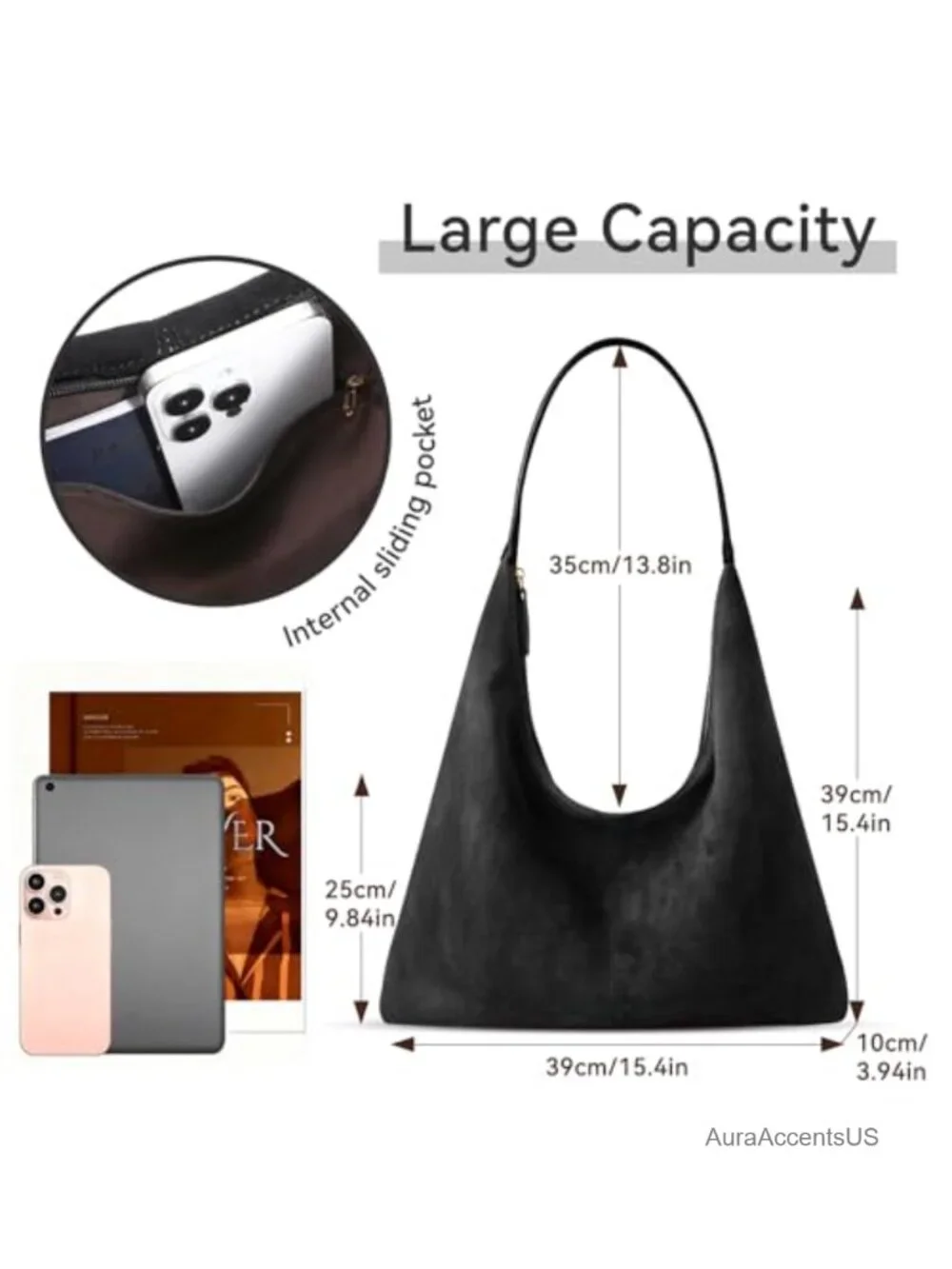 Suede Shoulder Bag for Women Slouchy Tote Satchel Crossbody Hobo Handbag